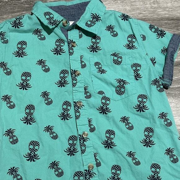 Free Planet Cyan Green Pineapple Button Down Shirt Sz. M(5) - Picture 2 of 5